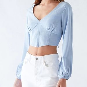 Kendall & Kylie Long Sleeve Corset Woven Top, Sky Blue, Size Large